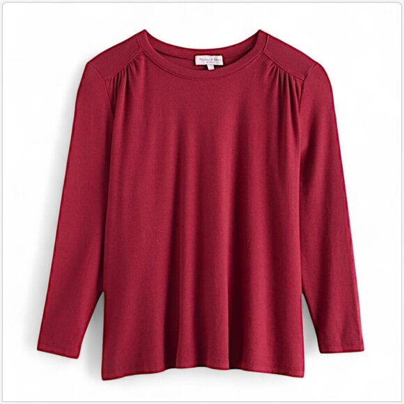 Michael Stars Shelby Red 3/4 Sleeve Knit Top Ultra Rib Ruched Shoulder NWT New S - Picture 4 of 7